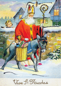 Saint Nicolas empruntant le chemin enneigé